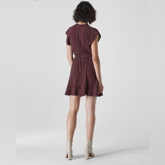 Whistles Burgundy Jazmin Spot Mini Dress Size 8 Like New - Picture 2 of 11